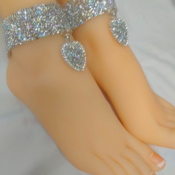 Rhinestone Heart Anklets, Ankle Bracelets, Sparkling Jewelry, Foot Jewelry - Picture 6 of 7